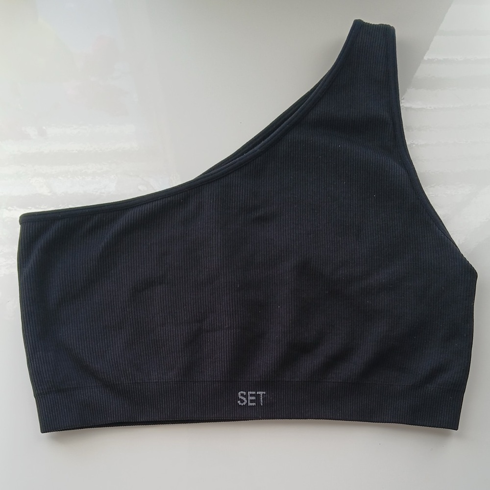 SET Active Ribbed One Shoulder Bra (Black)